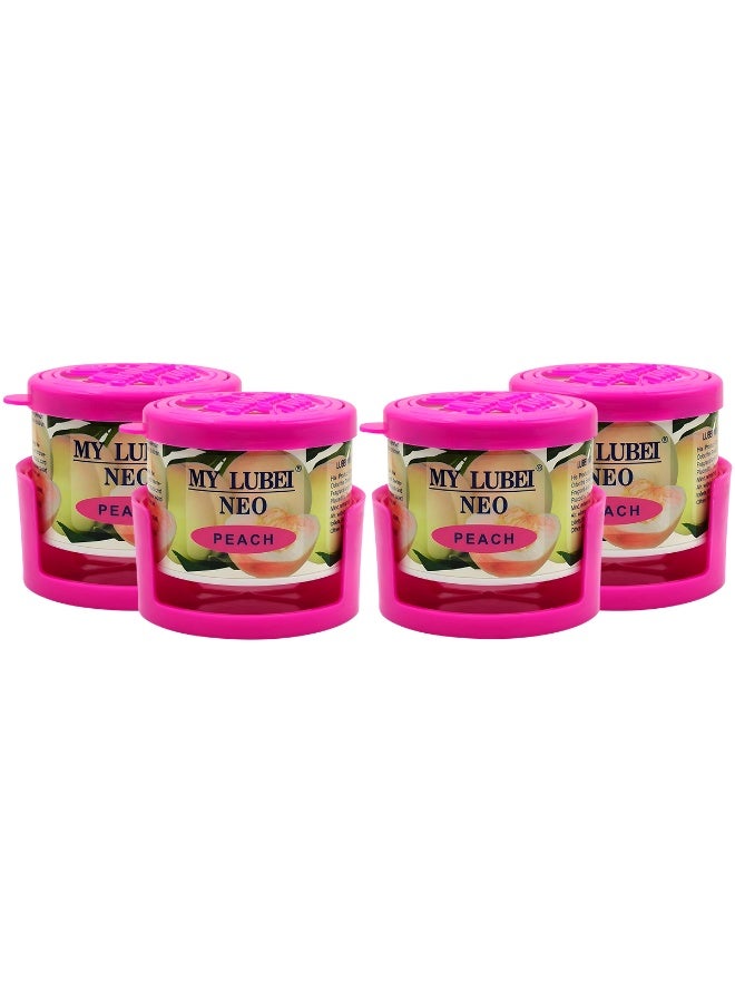 مجموعة معطر جو للسيارة برائحة الخوخ مكونة من 4 قطع - جل صلب يدوم طويلاً لإزالة الروائح الكريهة في السيارة والمنزل والمكتب - غير سام، صديق للبيئة، برائحة الخوخ المنعشة مع حامل - Image 1